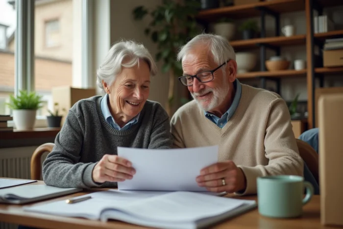 Couple retraité planifiant leur déménagement à la maison