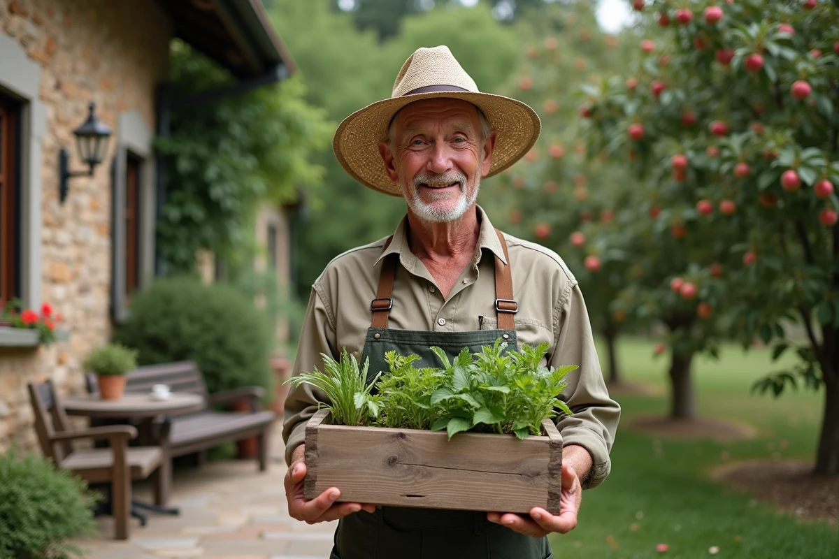 Homme âgé tenant un planter rempli d