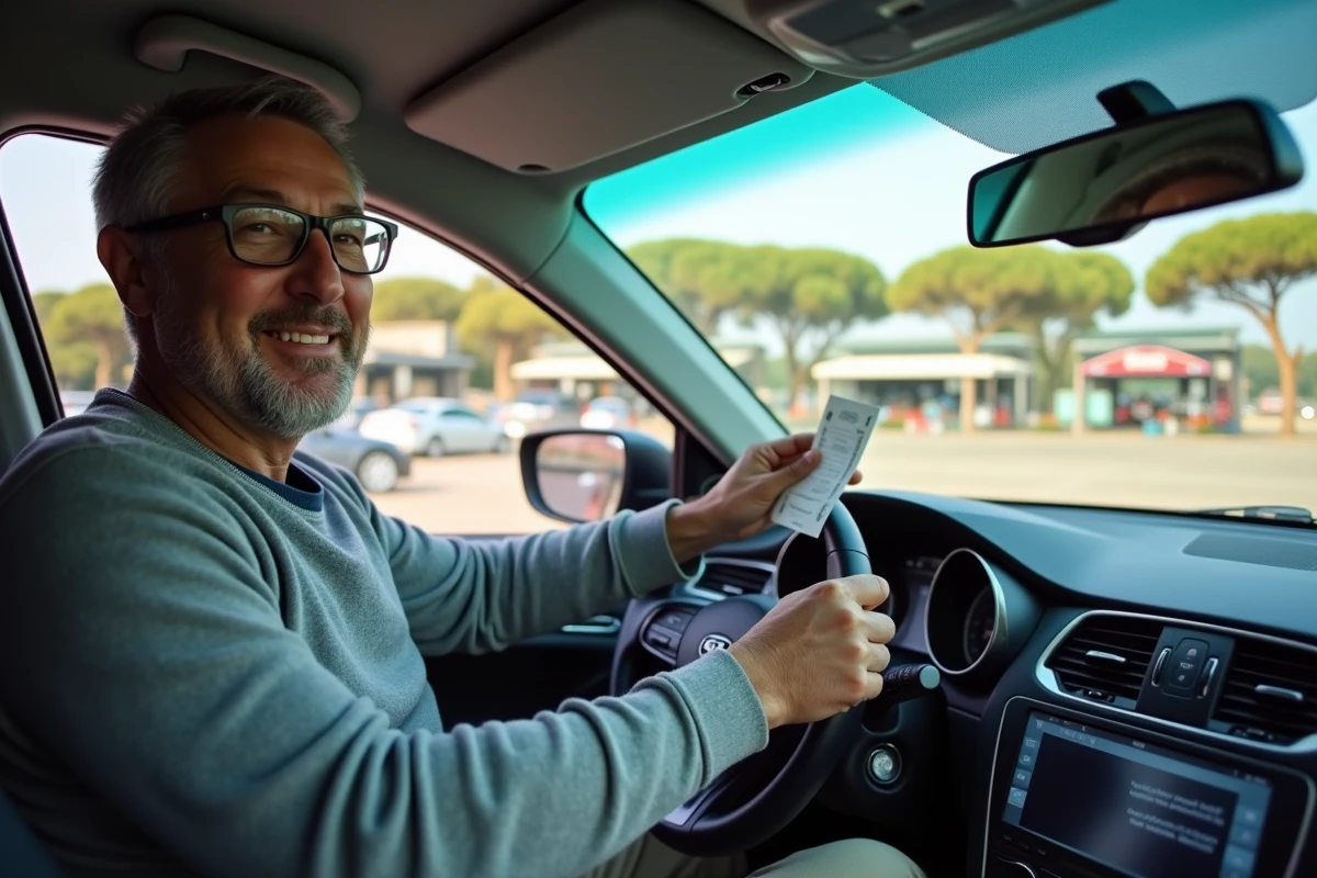 Homme plaçant un ticket de parking dans sa voiture